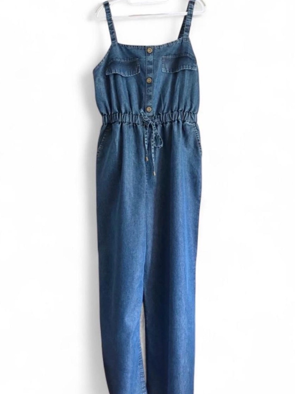 indulge Blue Chambray Overalls Jumpsuit with Drawstring Waist